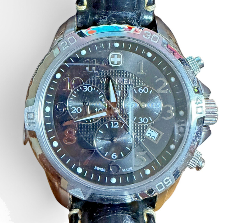 Wenger Swiss Military GST Chronograph Men's Watch Model 79058 Black Leather